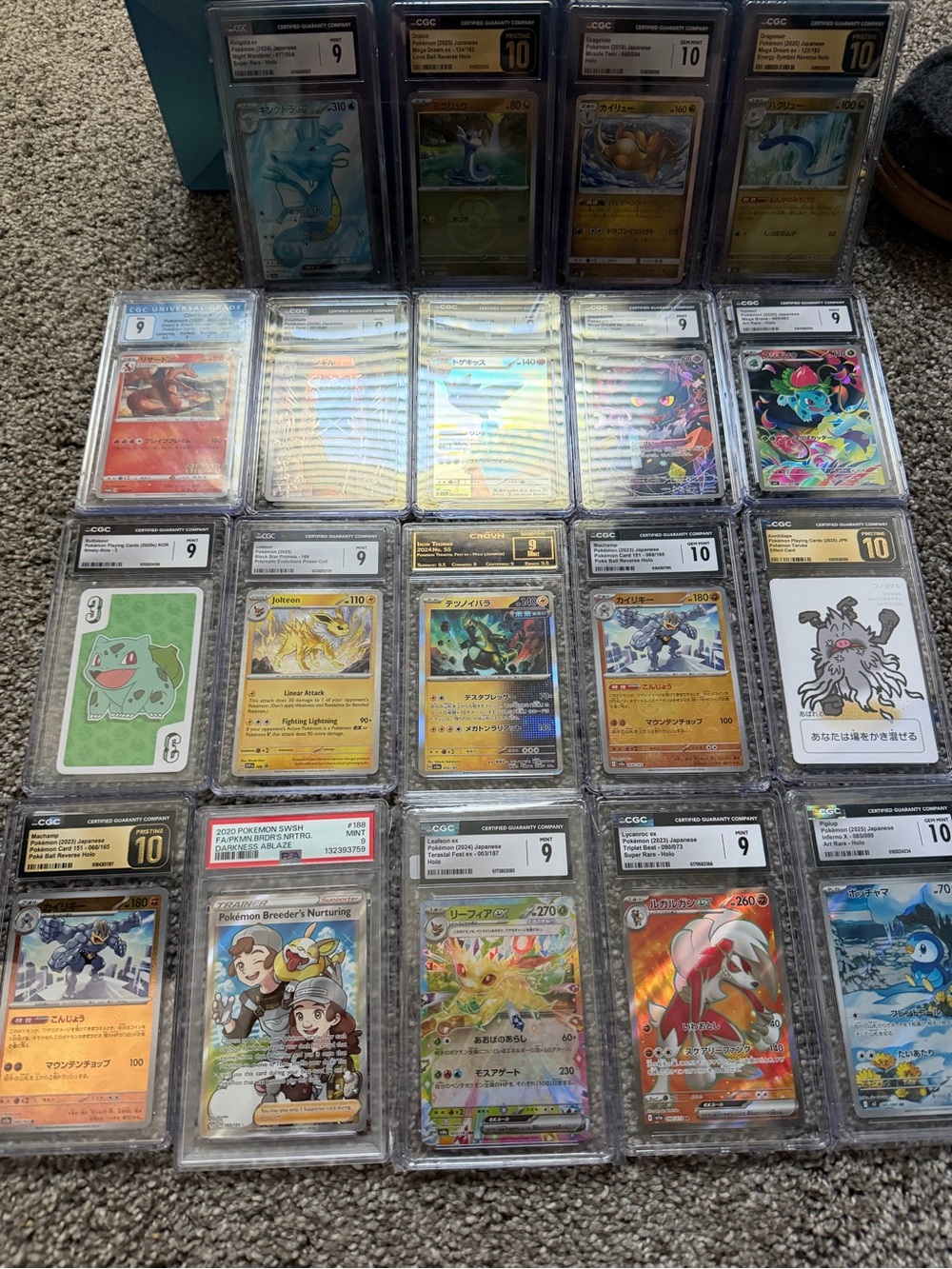Pokemon Graded Card Lot with Blue, Green, Yellow, Red & Pink Holo Art